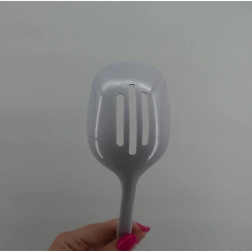 White Melamine Serving Spoon Set Slotted and Solid JP-616 JP-617 11 Inch 2 Piece